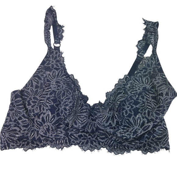 Aerie Navy Blue & White Lace Pluge Bralette Size 34D Women’s - Picture 4 of 7